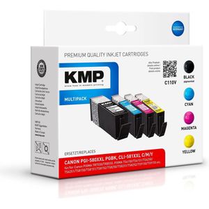 KMP Inktcartridge vervangt Canon PGI-580PGBK XXL, CLI-581C XXL, CLI-581M XXL, CLI-581Y XXL Compatibel Combipack Zwart, Cyaan, Magenta, Geel C110V 1576,0205