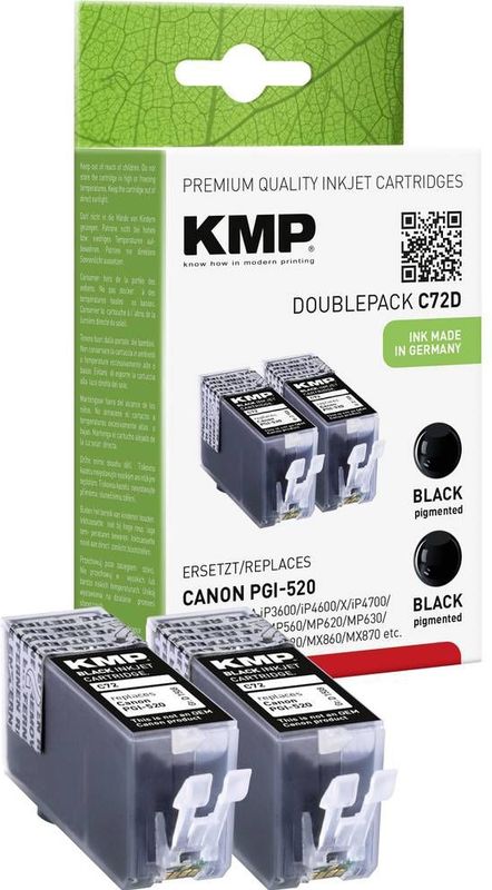 KMP Inktcartridge vervangt Canon PGI-520PGBK Compatibel 2-pack Zwart C72D 1508,0021