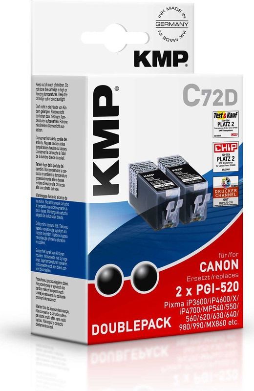 KMP - C72D - Inktcartridge - Zwart - Compatibel met Canon PGI-520 BK