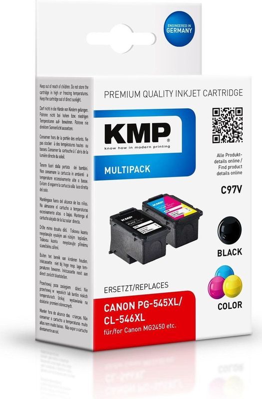 KMP Inktcartridge vervangt Canon PG-545XL, CL-546XL Compatibel Combipack Zwart, Cyaan, Magenta, Geel C97V 1562,4005