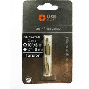 USH Isotin Top Quality Bits, Torx 10, 1/4 inch, 25mm, 2 stuks, (27110)