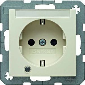 Berker 41108982 Steckdose SCHUKO mit Kontroll-LED, Beschriftungsfeld und erhöhtem Berührungsschutz, S.1, weiß glänzend