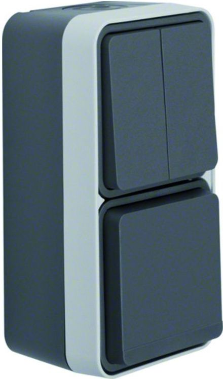 Stopcontact - Grijs - IP55 - Combinatie Serie-Schakelaar met Klepdeksel