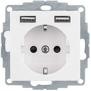 Berker - Stopcontact Schuko/USB - Polarwit Glanzend - 16A 250V
