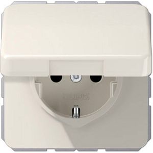 Jung CD1520BFKL Wandcontactdoos met Randaarde en Klapdeksel Inzetstuk 1-voudig Crème-wit