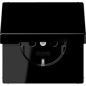 Jung LS990 wandcontactdoos RA m/deksel inbouw Glanzend zwart