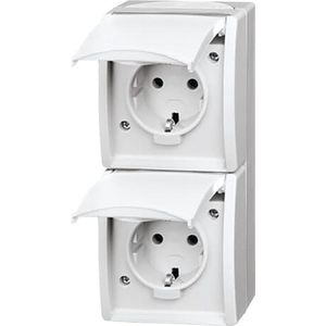 Busch-Jaeger - Schuko Dubbele Wandcontactdoos - Alpine Wit - Opbouw