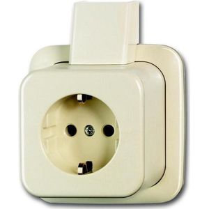 Busch-Jaeger Opbouw Wandcontactdoos 1V Randaarde + Montageplaat Créme