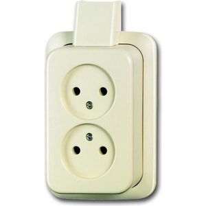 Busch-Jaeger - Wandcontactdoos Dubbel - Opbouw - Crème - Zonder Randaarde
