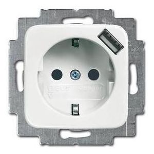 Busch-Jaeger Inzetstuk Wandcontactdoos met randaarde, Wandcontactdoos met USB Reflex SI, Reflex SI Lineair Alpine-wit 2