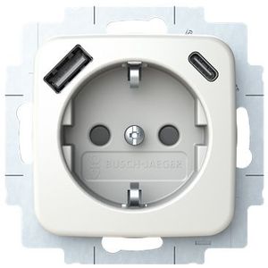 Busch Jaeger Reflex SI wandcontactdoos met 2x USB-Lader kinderveilig alpinwit 20 EUCB2USBAC-214
