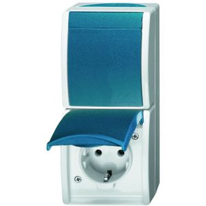 Busch-Jaeger 2601/6/20 EW-53 Ocean (opbouw) Schakel-/stopcontact combinatie spatwaterdicht Blauw, Groen