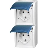 Busch-Jaeger - Schuko Wandcontactdoos - Grijs/Blauw-Groen - 2 Aansluitingen