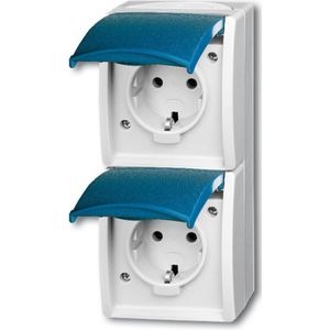 Busch-Jaeger - Schuko Wandcontactdoos - Grijs/Blauw-Groen - 2 Aansluitingen