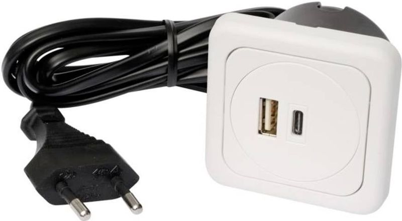 interbär 9016-018.81 3-voudig USB-laadapparaat, 1-delige set met USB, met USB-C®, IP20, wit