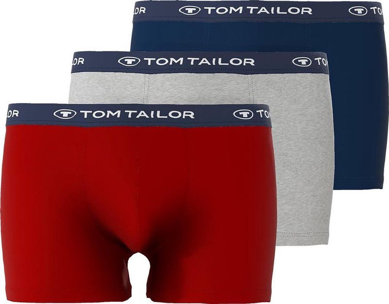 TOM TAILOR - Boxershorts - Rood-Blauw-Grijs - 3-Pack - Lage Taille