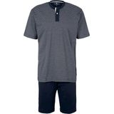 TOM TAILOR - Gestreepte Herenshorty - Korte Pyjamaset - Donkerblauw - Grijs - Katoen