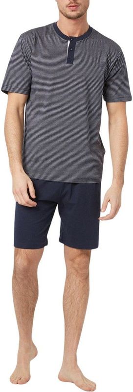 TOM TAILOR - Gestreepte Herenshorty - Korte Pyjamaset - Donkerblauw - Grijs - Katoen
