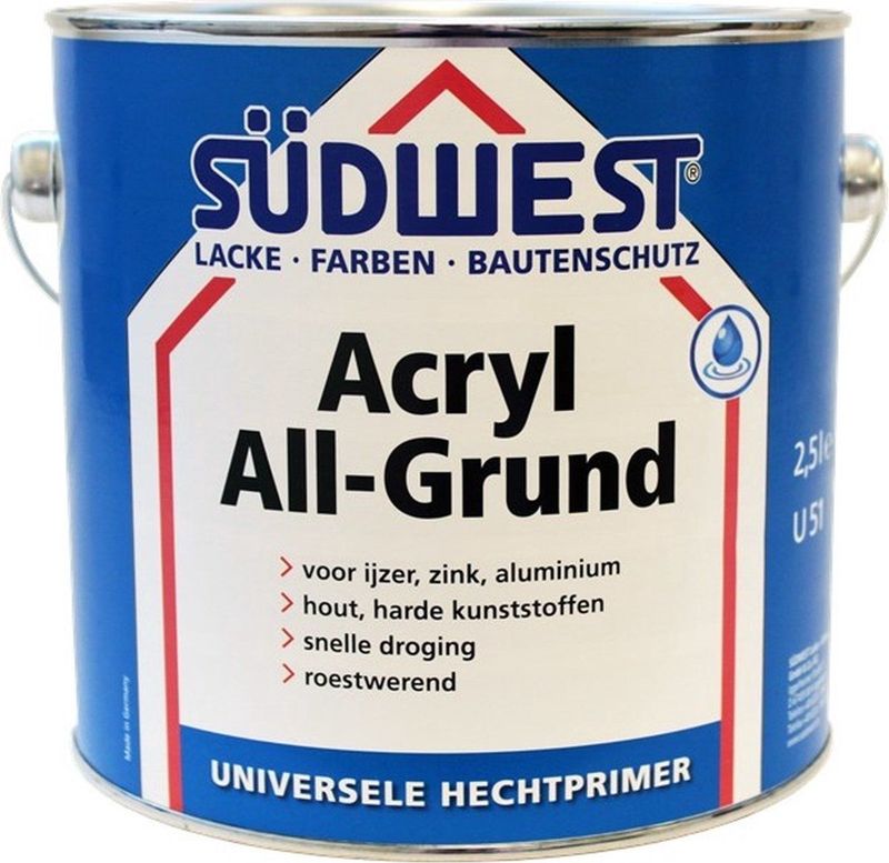 Verf - Grondverf - Watergedragen - Wit/Grijs/Zwart - Acrylaat - 375/750ml/2,5ltr