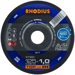 Rhodius 206171 TOPline Lll XT20 Doorslijpschijf - Extra Dun - 125 X 22,23 X 1mm - Staal