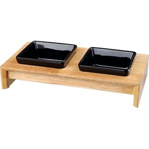 Trixie - Voerset - Keramiek Met Houten Onderstel - Zwart - 200 ML 28X15X5 CM