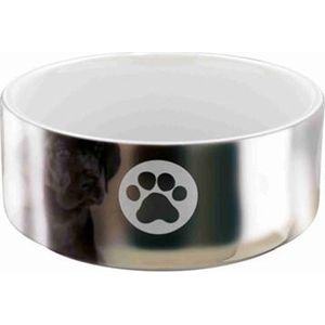 TRIXIE VOERBAK KERAMIEK POOT ZILVER / WIT