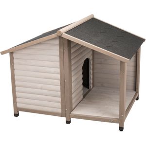 Trixie Natura Hundehütte Lodge mit Terrasse - Größe S: B 100 x T 82 x H 90 cm, grau
