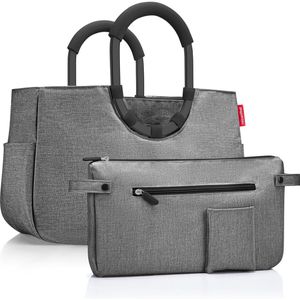 reisenthel loopshopper M - stevige tas met praktische vakken van gerecyclede PET-flessen - elegantie bij het winkelen - veel functies inbegrepen, Twist Silver., M, Extra zak