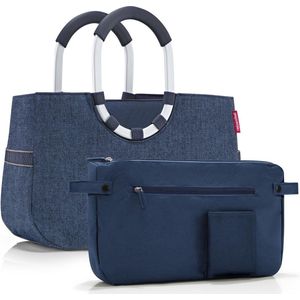 reisenthel Loopshopper-OS4113 Schoudertas, donkerblauw, maat M, visgraat donkerblauw, M, retro, Herringbone donkerblauw, Retro