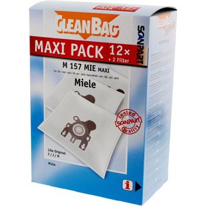 CleanBag stofzuigerzakken 12 stuks - Geschikt voor Miele S241-256i, S290-S299, S300i-S399, S500-S578, S700-S799, S4000-S4999, S6000-S6999, Compact C1, Compact C2 & Complete C1 - FJM - Inclusief 2 filters - Alternatief - Maxipack - Voordeelpak