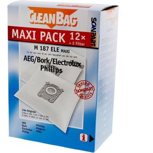 CleanBag stofzuigerzakken 12 stuks - Geschikt voor AEG Electrolux Philips S-bag - Inclusief 2 filters - Alternatief - Maxipack - Voordeelpak