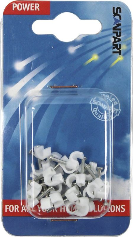 Scanpart kabelclips met spijker 5 mm - Snoerclips - Rond - Wit - 25 stuks