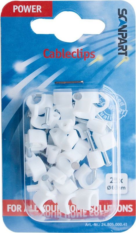 Scanpart kabelclips met spijker 6 mm - Snoerclips - Rond - Wit - 25 stuks