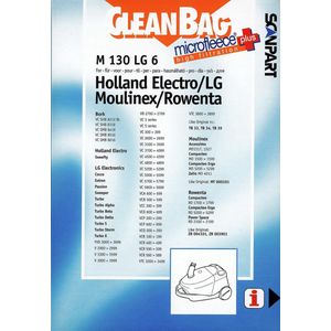 CleanBag M 130 LG 6 universele stofzuigerzakken voor TB33, TB34, TB39, MT000101, ZR004101, ZR003902, Bomann, Bork, Clatronic, Holland Electro, LG Electronics, Moulinex, Rowenta, Privilege White