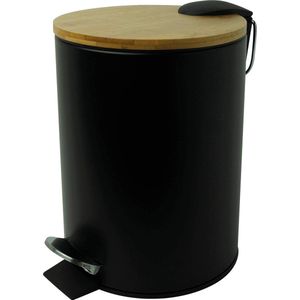 pedaalemmer ""the bamboo"", 3 liter, met bamboe deksel, houder van metaal, stil sluitend, zwart, 1 stuk
