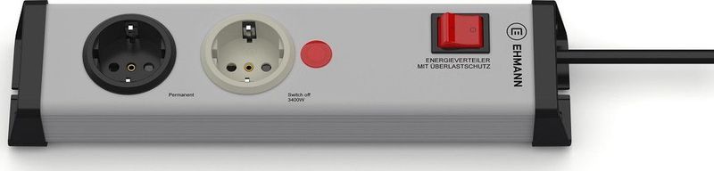 Ehmann 0218x00022301 Stekkerdoos met schakelaar 2-voudig Grijs, Zwart Randaarde stekker 1 stuk(s)