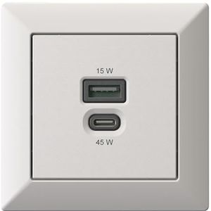 Inbouw USB-C 45 Watt + USB-A 15 Watt Laadstation, Mat Wit