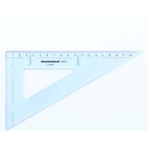 Aristo AR23003 College Geometriedriehoek met vaste greep (hypotenuse 16 cm, inkepoppen en facetten, polystyreen) transparant