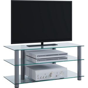 Netasa TV-meubels met 3 glazen legplanken, Zilverkleurig, helder glas.