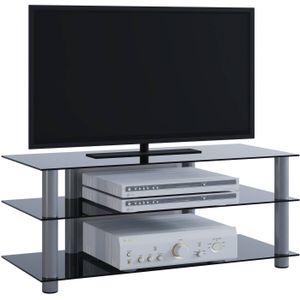 Ebuy24 VCM TV-meubel dressoir TV-meubelrek TV-plank aluminium glazen tafel Zumbo (zwart glas) - zilver Multi-materiaal 14155