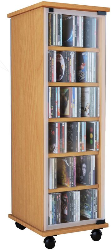VCM CD Regal Holz  CD Schrank mit ESG-Sicherheitsglastüren für 204 CDs oder 72 DVDs  Maße: H. 98 x B. 31 x T. 35 cm  Elegantes DVD Regal mit Rollen  Blu ray Regal  CD Regal - Valenza