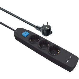 MaxTrack - Stekkerdoos - 3 Contacten - 2x USB - Kinderbeveiliging