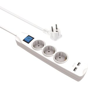 MaxTrack 3-voudige stekkerdoos met 2 x USB – NV56-3WL, verlengkabel, meervoudige stekker, platte stekker, meervoudige stopcontact, geaarde stekker, contactbeveiliging, 3 m kabel