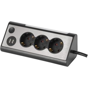 maxtrack Tafelstopcontact NV70-1,5 l, 3 hoekstopcontacten, 2 USB-oplaadpoorten en ledverlichting, stekkerdoos voor thuis, met knop voor het uitschakelen van de ledverlichting, 1,5 m kabel