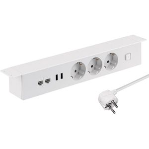 MaxTrack stekkerdoos met 3 contacten, 2x USB en 2x RJ45 - voor onder bureau / wit - 1,8 meter