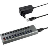 USB-A Hub - 10x USB-A - 1x Oplaadpoort - 12V - 2,4A - Grijs