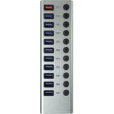 USB-A Hub - 10x USB-A - 1x Oplaadpoort - 12V - 2,4A - Grijs