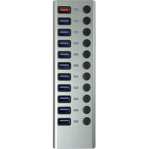 USB-A Hub - 10x USB-A - 1x Oplaadpoort - 12V - 2,4A - Grijs