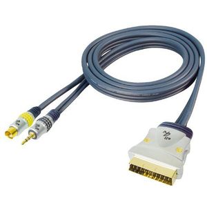 All4u BBVS7-10AL hoside-kabel (4-polig + S-VHS + audio jack/stekker (4-polig + S-VHS+3,5 mm/21-multipolig), chroom, Full Contact, 10 m, donkerblauw