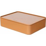 HAN Allison 1110-83 organizer voor gebruiksvoorwerpen, met binnendeksel en dienblad, stapelbaar, kantoor, badkamer, keuken, meubelvriendelijke rubberen voeten, karamelbruin